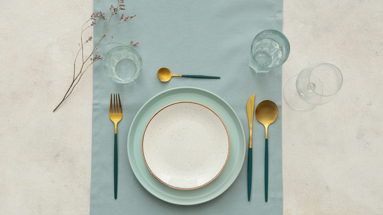 indoor table set with light blue accents
